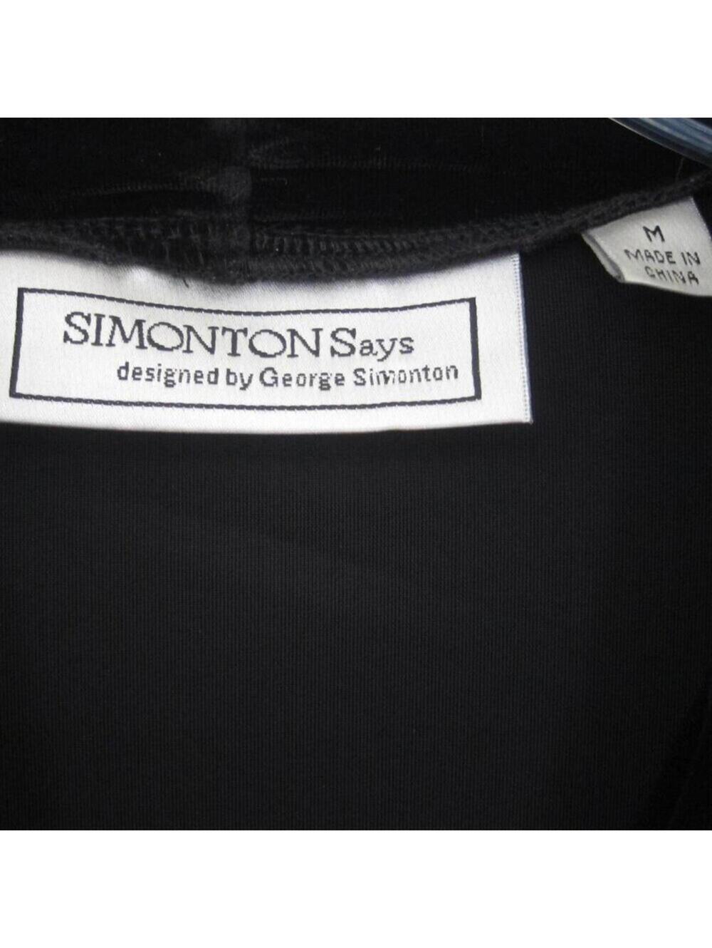 George Simonton Black Velvet Ruched Midi Dress Medium LBD V-neck 3/4 Sleeves - Picture 5 of 10